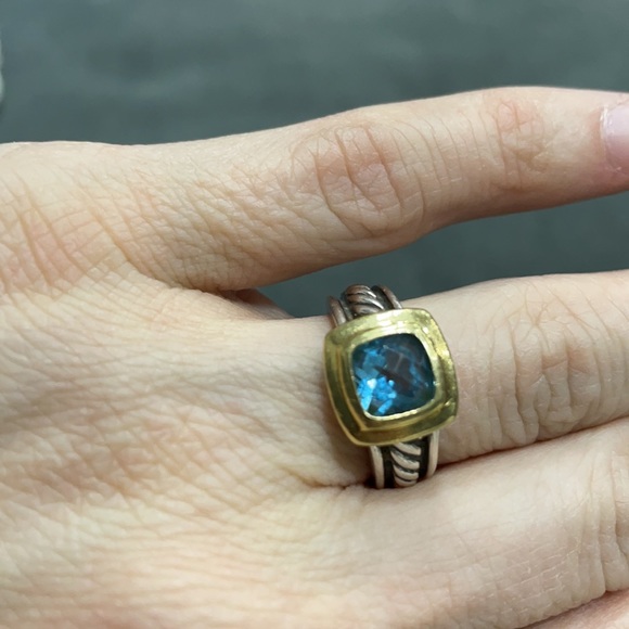 David Yurman Gold & Silver Blue Topaz Cable Ring - Picture 5 of 11